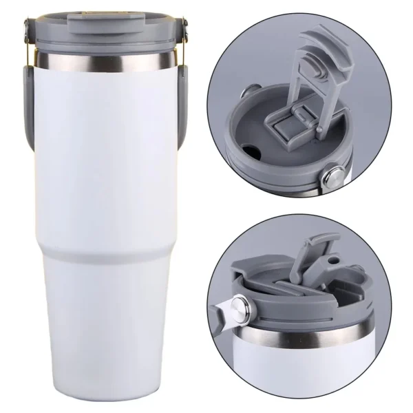 Caneca de café900ml de aço inoxidável portátil isolado frio quente viagem fitness - Imagem 3