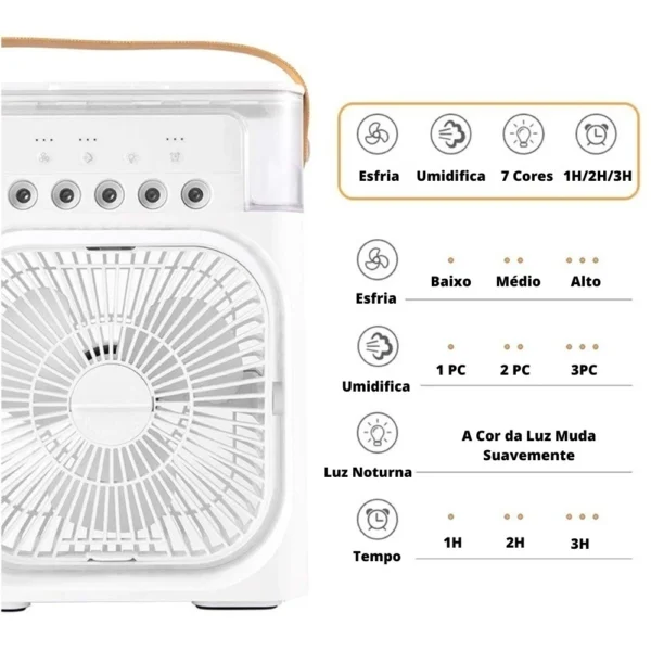 Ventilador Umidificador Portátil Com Led Reservatório De Água Led USB - Imagem 5