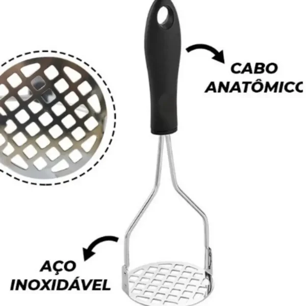 Amassador Batatas Legumes Multiuso Aço Inox Com Cabo Plastico Cozinha Multiuso - Imagem 2