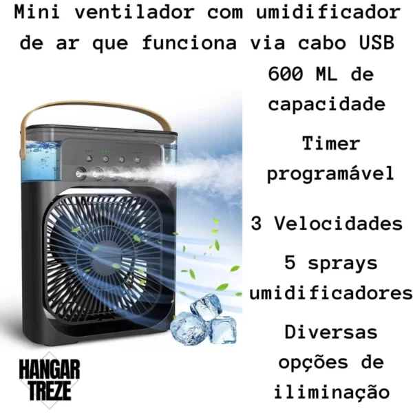 Ventilador Umidificador Portátil Com Led Reservatório De Água Led USB - Imagem 6
