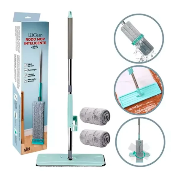 Rodo Inteligente Limpa e Esteriliza da Brilho Passa Pano Cabo Inox 120CM + 2 Refil Microfibra - Imagem 2
