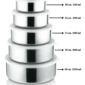 Conjunto De Tigelas Aço Inox 5 Peças Com Tampa Resistente