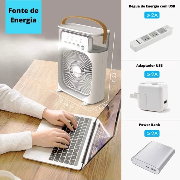 Ventilador Umidificador Portátil Com Led Reservatório De Água Led USB - Imagem 4