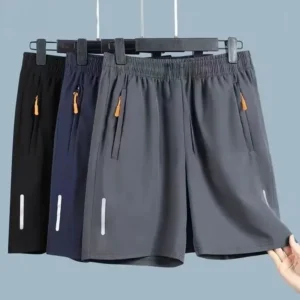 Bermudas Masculinas de Verão em Seda de Gelo para Corrida e Academia – Bermudas Esportivas de Secagem Rápida, Respiráveis e Leves para Praia, Fitness, Jogging e Uso Casual